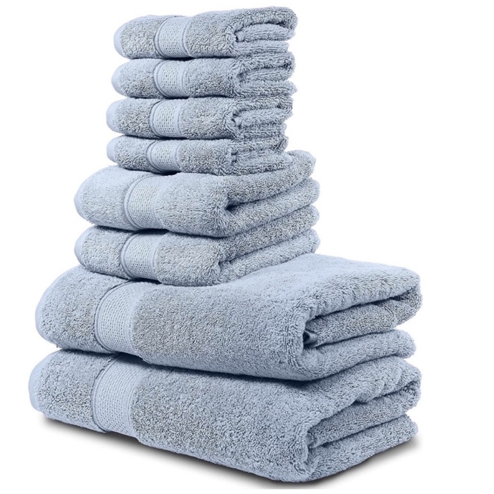 Serenity Blue 8 Piece Bath Towel Thick, Soft Plush